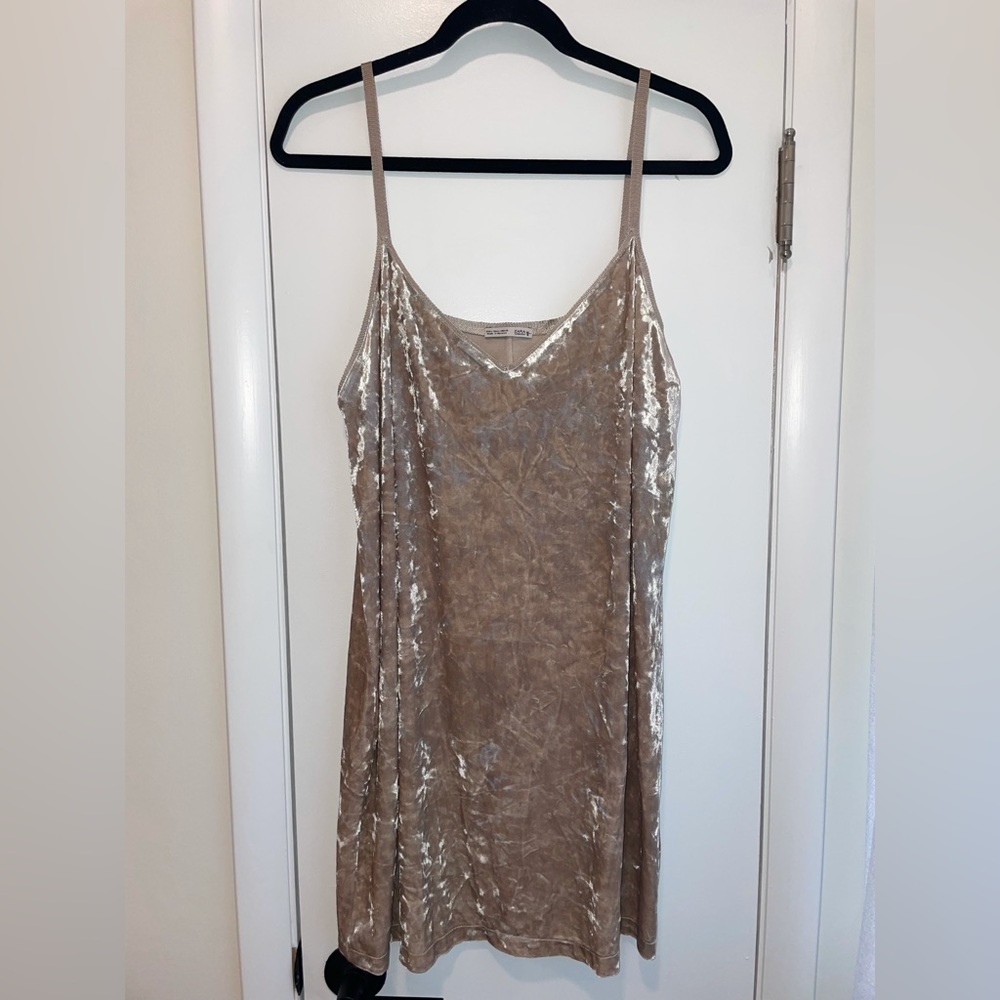 Zara Crushed Velvet Nude Dress
